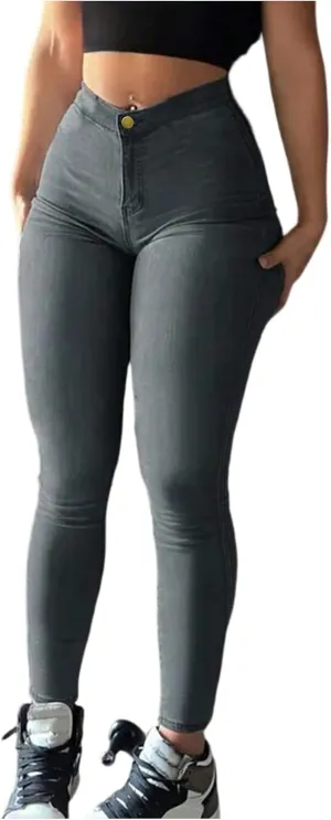 Jeggings for Women Tummy Control Elastic High Waisted Mom Jeans Denim Stretchy Yoga Jean Leggings with Pockets