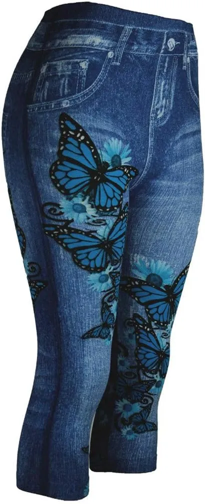 Jeggings for Women Tummy Control Pull on Stretchy Jeans High Waisted Skinny Jean Leggings Capri Jeans for Women