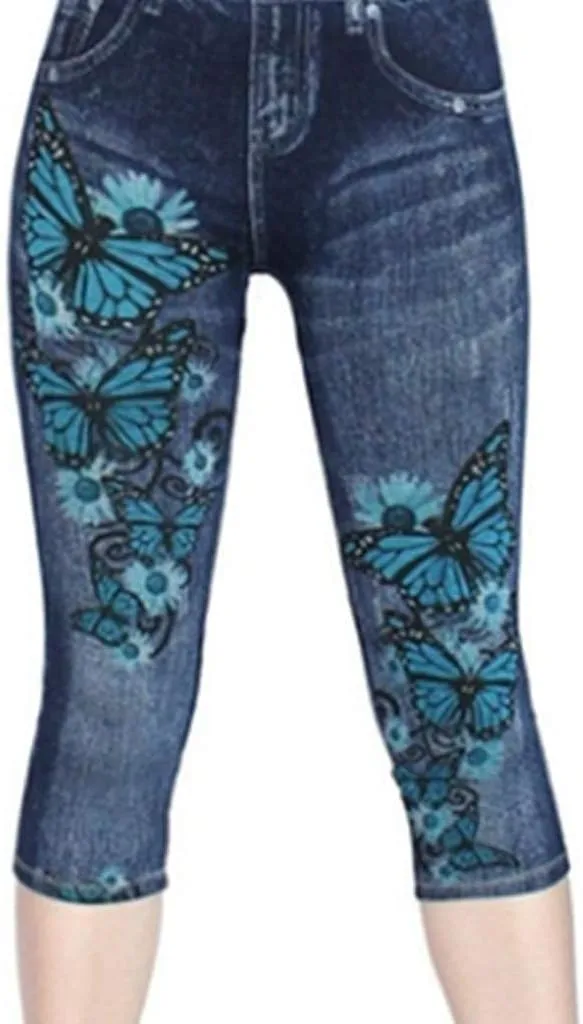 Jeggings for Women Tummy Control Pull on Stretchy Jeans High Waisted Skinny Jean Leggings Capri Jeans for Women