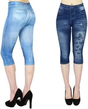 Jeggings for Women Tummy Control Pull on Stretchy Jeans High Waisted Skinny Jean Leggings Capri Jeans for Women