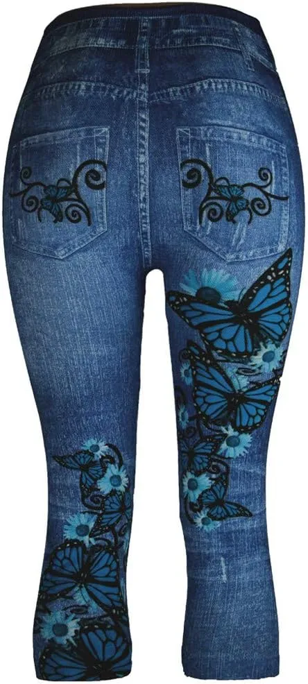 Jeggings for Women Tummy Control Pull on Stretchy Jeans High Waisted Skinny Jean Leggings Capri Jeans for Women