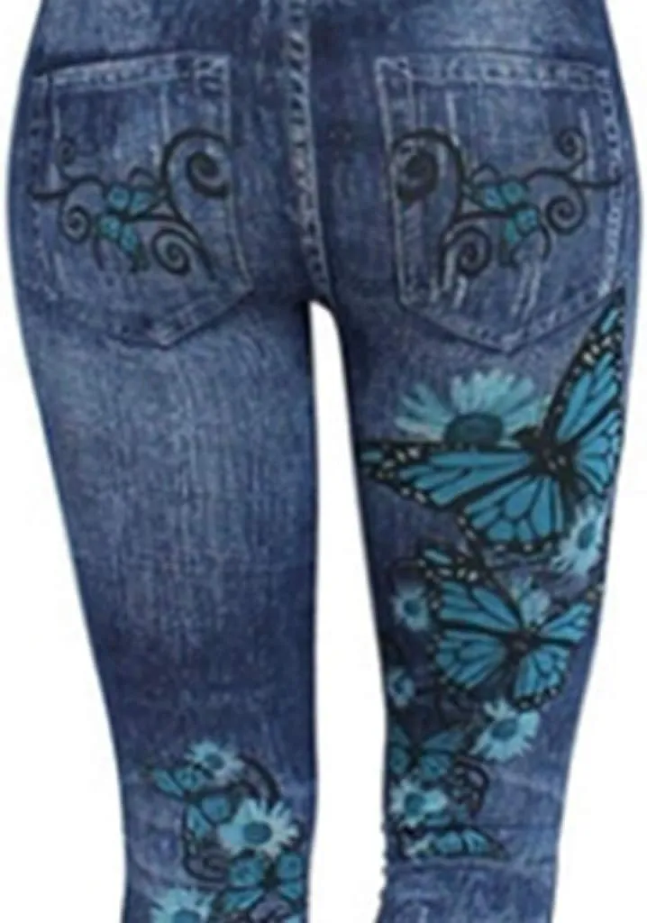 Jeggings for Women Tummy Control Pull on Stretchy Jeans High Waisted Skinny Jean Leggings Capri Jeans for Women