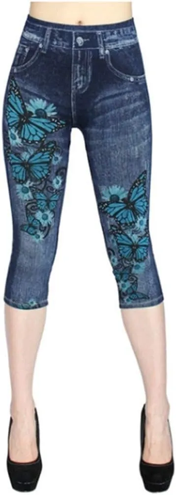 Jeggings for Women Tummy Control Pull on Stretchy Jeans High Waisted Skinny Jean Leggings Capri Jeans for Women