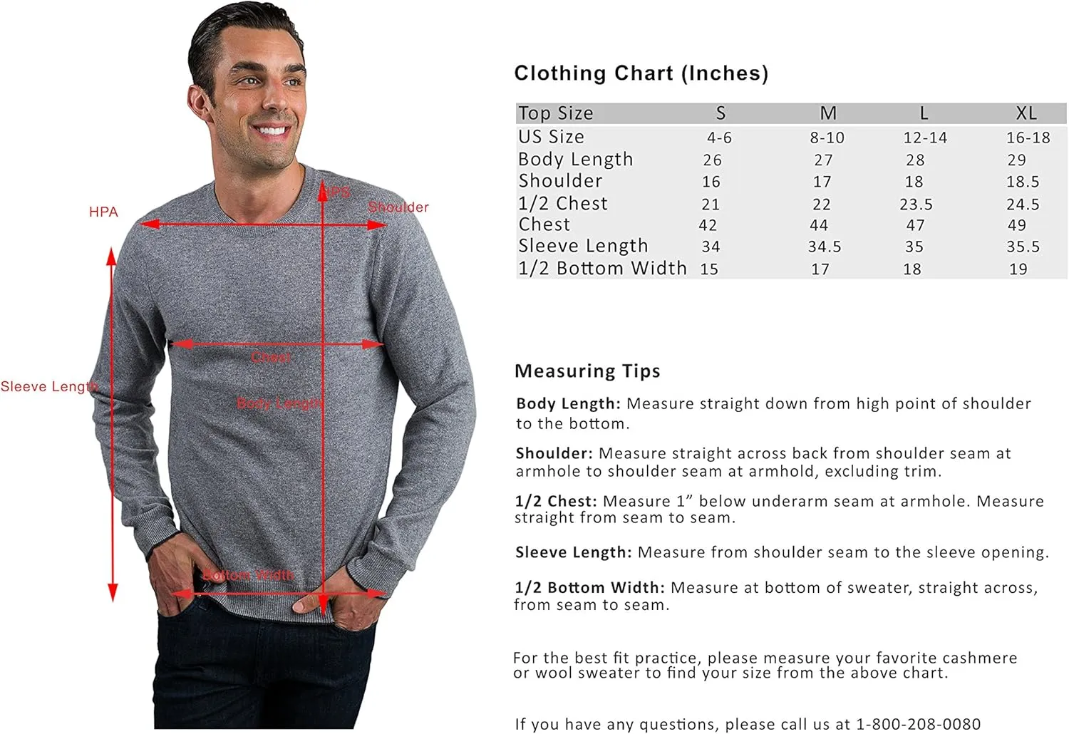 JENNIE LIU Men's 100% Pure Cashmere Long Sleeve Pullover Crewneck Sweater