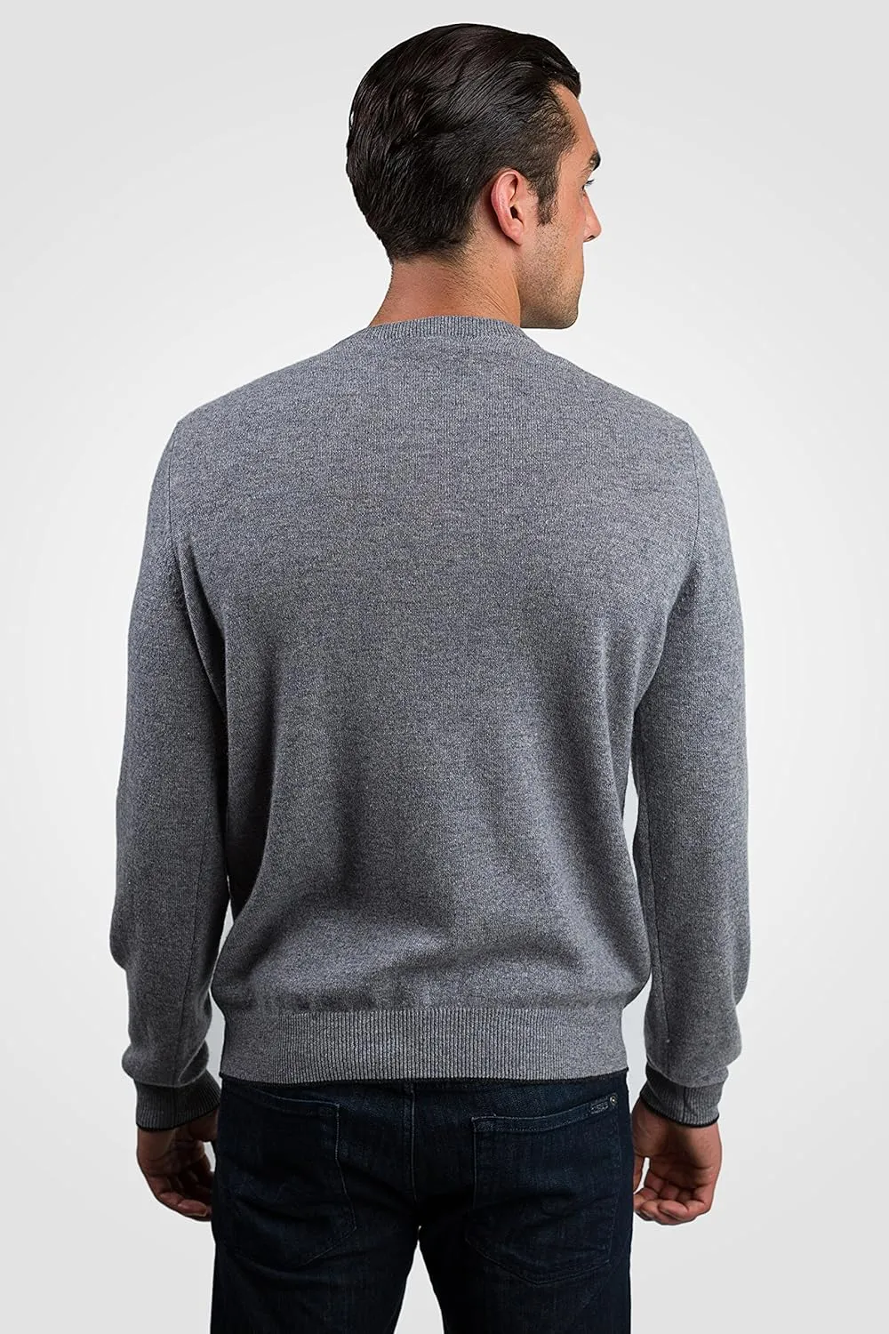 JENNIE LIU Men's 100% Pure Cashmere Long Sleeve Pullover Crewneck Sweater
