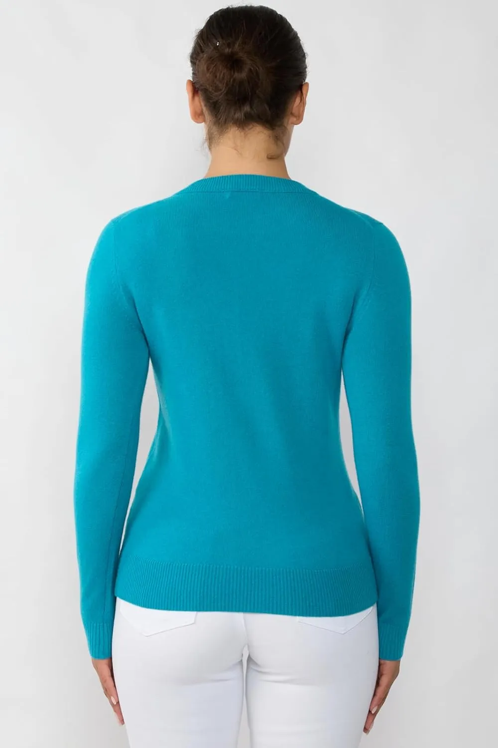 JENNIE LIU Women's 100% Pure Cashmere Long Sleeve Crew Neck Sweater