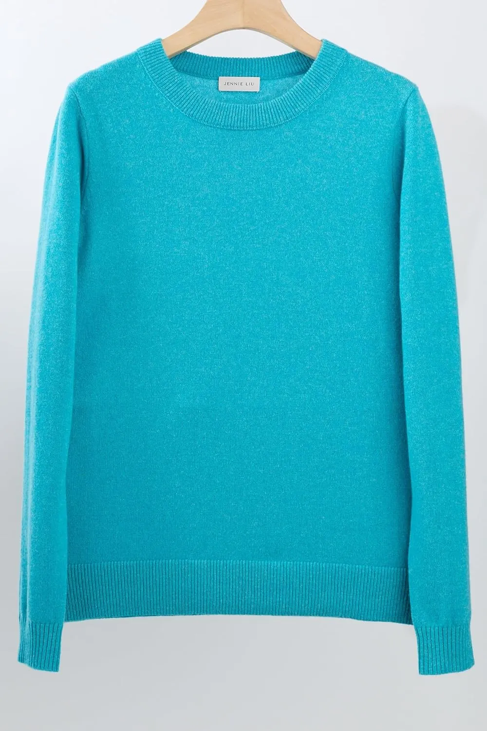 JENNIE LIU Women's 100% Pure Cashmere Long Sleeve Crew Neck Sweater