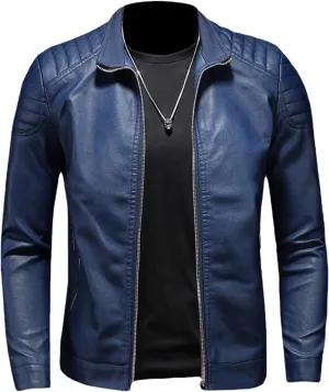 JEShifangjiusu Men'S Stand Collar Fleece Lined Outwear Bomber Faux Leather Sports Jacket Winter Motorcycle Lightweight Coat