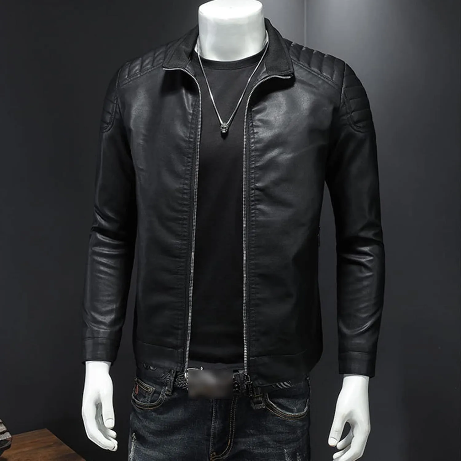 JEShifangjiusu Men'S Stand Collar Fleece Lined Outwear Bomber Faux Leather Sports Jacket Winter Motorcycle Lightweight Coat