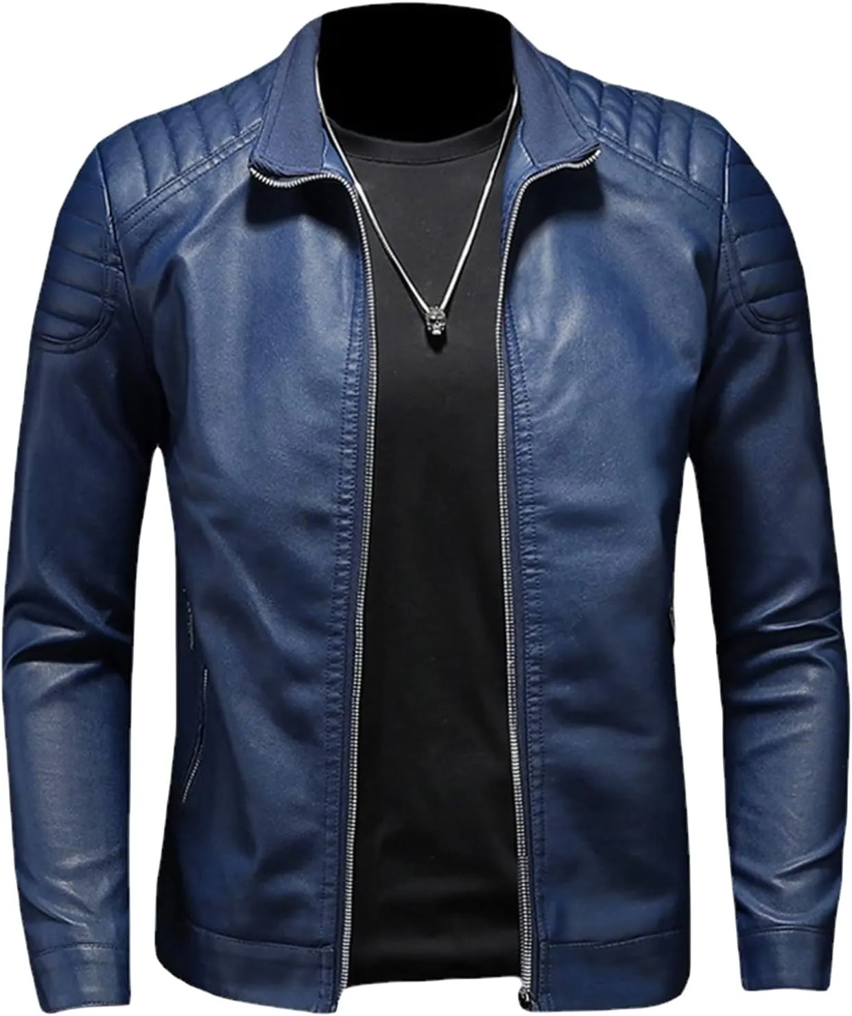JEShifangjiusu Men'S Stand Collar Fleece Lined Outwear Bomber Faux Leather Sports Jacket Winter Motorcycle Lightweight Coat