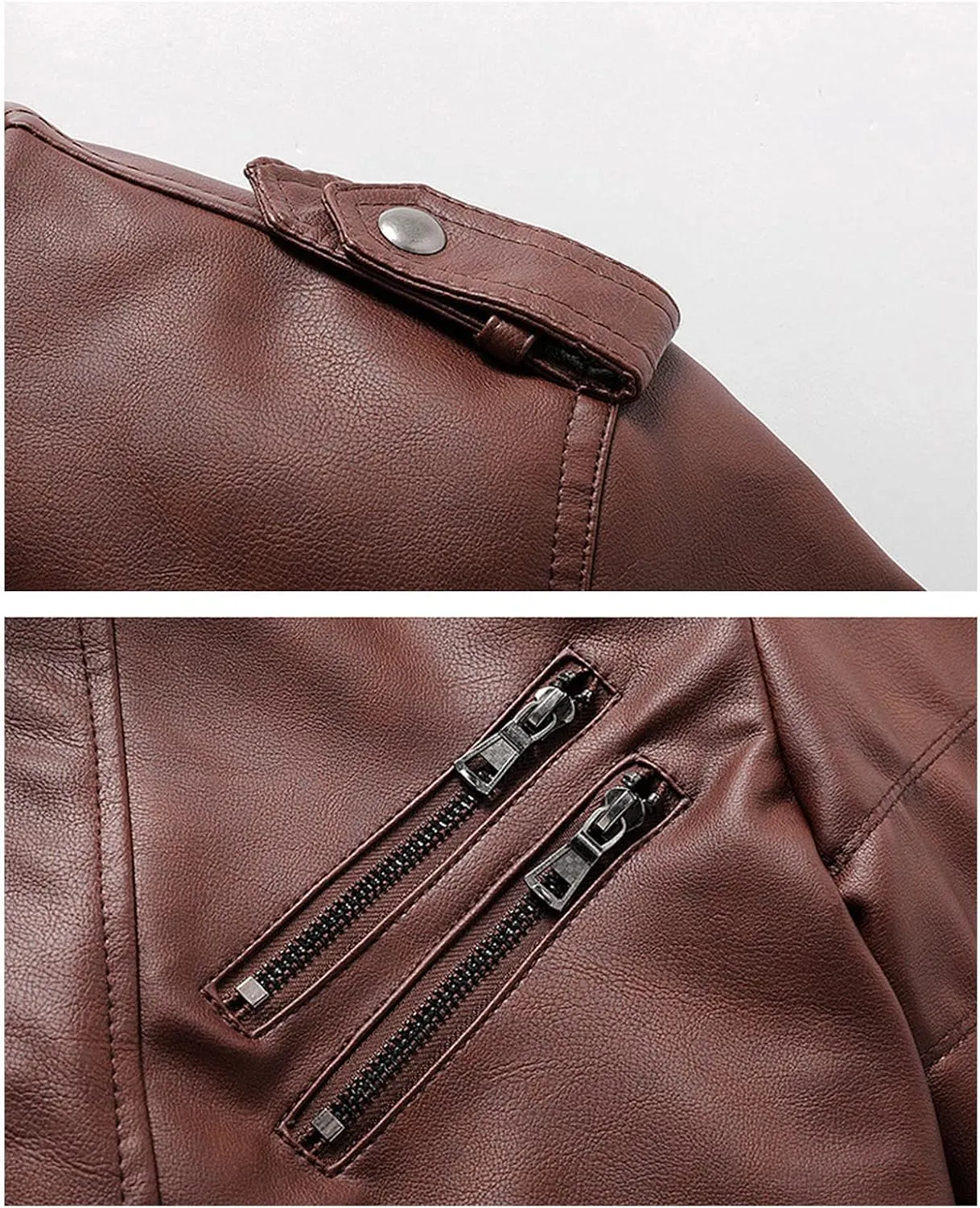JEsilunmaMY Men's Slim Removable Hood Leather Jacket Casual Stand Collar Zip Up Motorcycle Jacket Fall Winter Bomber Coat