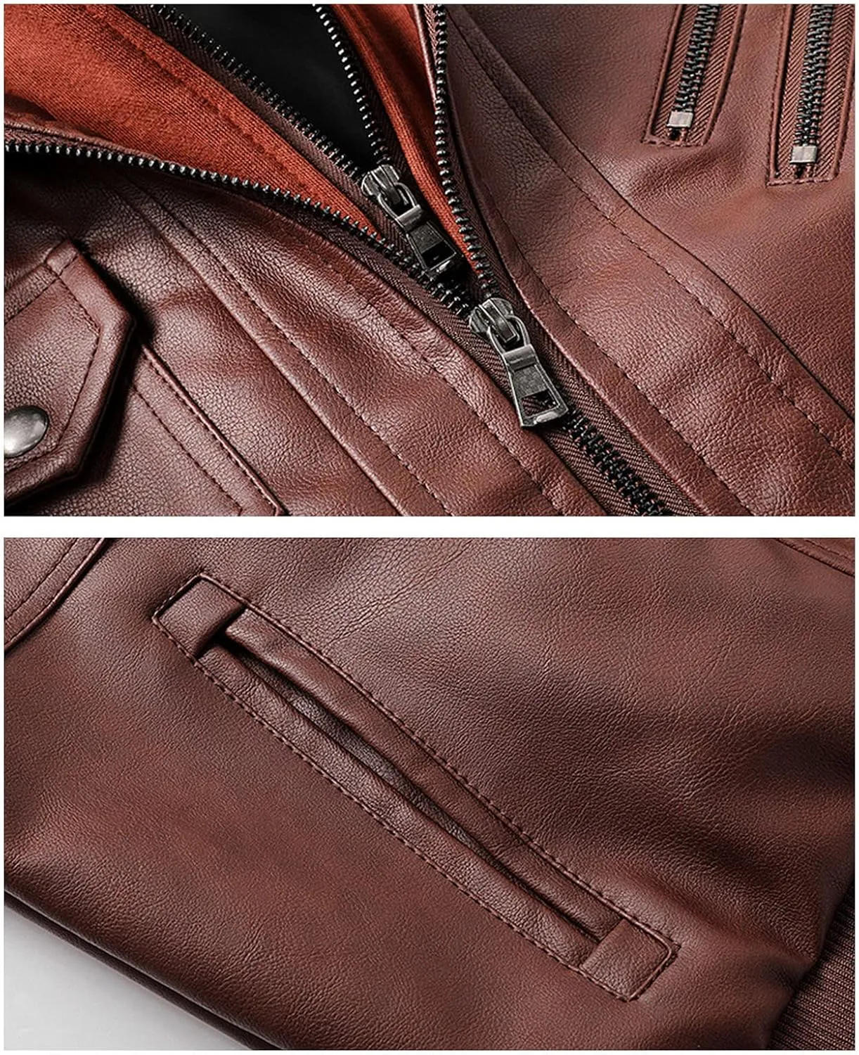 JEsilunmaMY Men's Slim Removable Hood Leather Jacket Casual Stand Collar Zip Up Motorcycle Jacket Fall Winter Bomber Coat