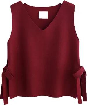 JEsilunmaMY Women's Side Tie Sleeveless Sweater Vest Lightweight V Neck Pullover Tank Tops Solid Color Loose Knitwear Vest