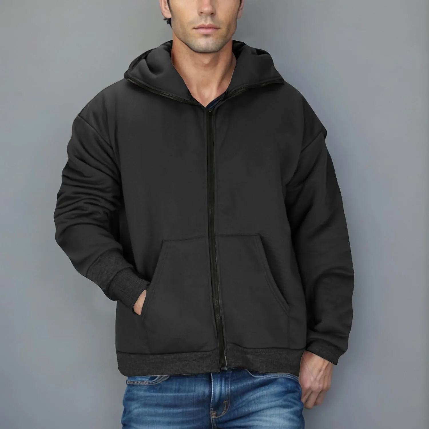 JIEMUXIU Zip Up Hoodie Men Casual Fashion Atnletic Pullover Sportwear Lightweight Cargo Hooded Sweatshirts with Face Mask
