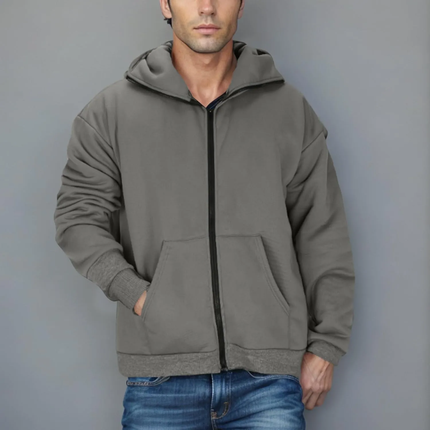 JIEMUXIU Zip Up Hoodie Men Casual Fashion Atnletic Pullover Sportwear Lightweight Cargo Hooded Sweatshirts with Face Mask