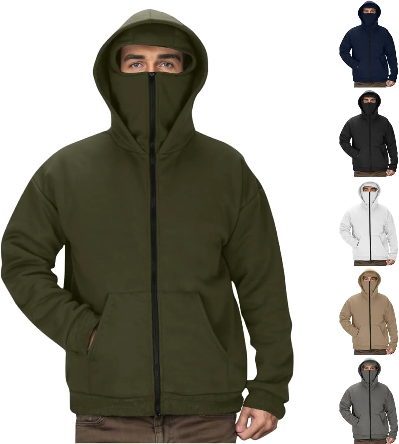 JIEMUXIU Zip Up Hoodie Men Casual Fashion Atnletic Pullover Sportwear Lightweight Cargo Hooded Sweatshirts with Face Mask