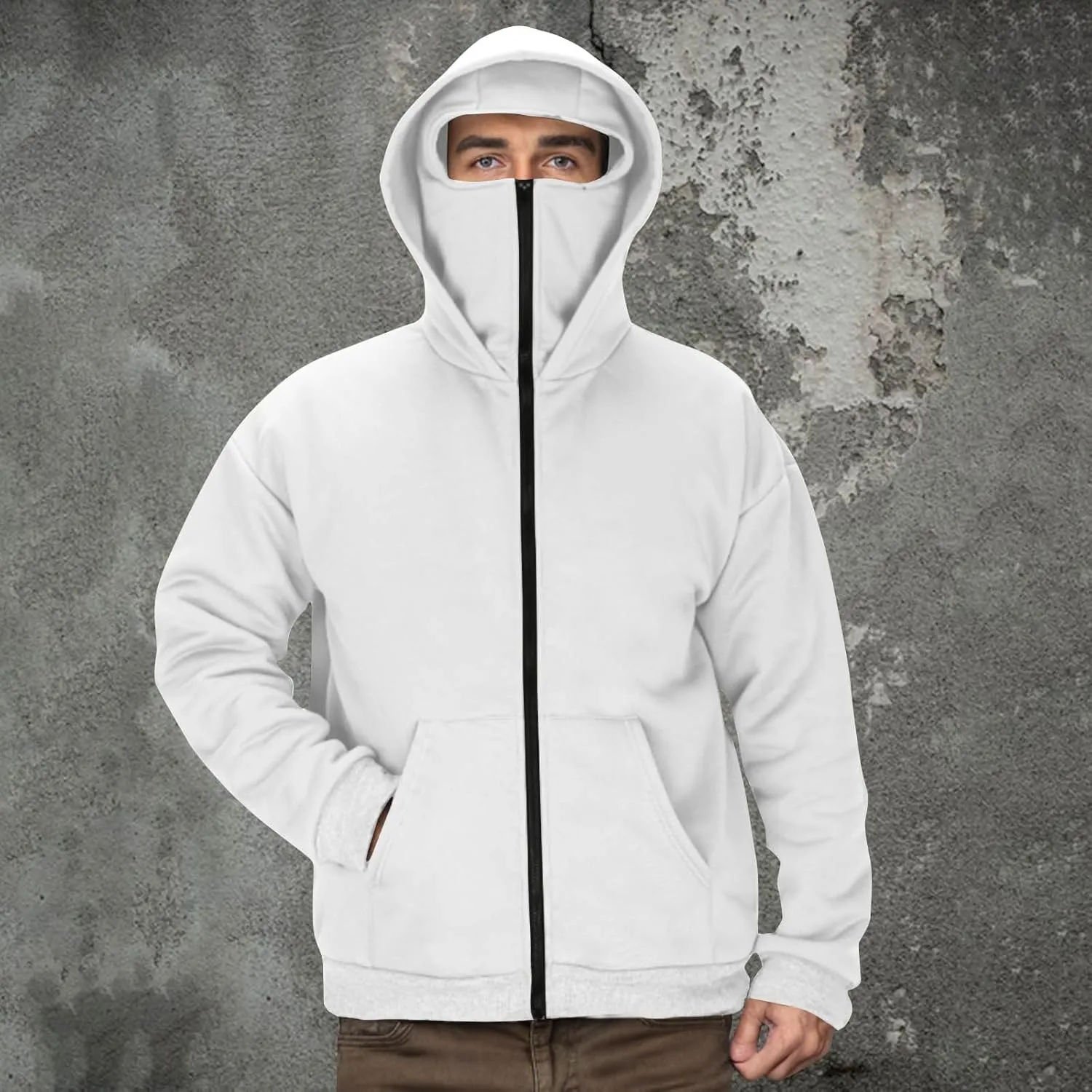 JIEMUXIU Zip Up Hoodie Men Casual Fashion Atnletic Pullover Sportwear Lightweight Cargo Hooded Sweatshirts with Face Mask