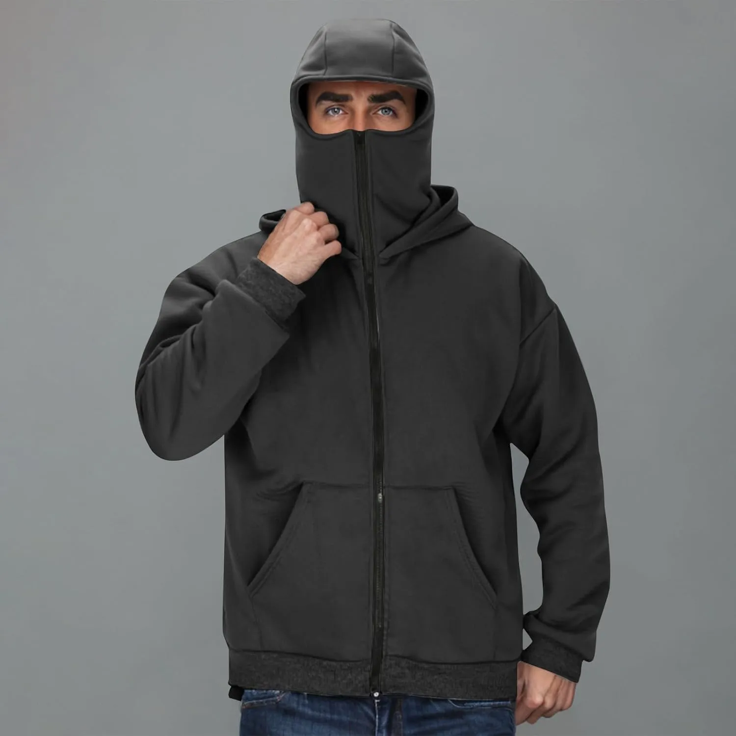 JIEMUXIU Zip Up Hoodie Men Casual Fashion Atnletic Pullover Sportwear Lightweight Cargo Hooded Sweatshirts with Face Mask
