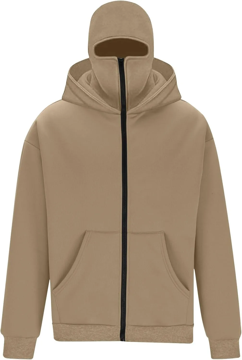 JIEMUXIU Zip Up Hoodie Men Casual Fashion Atnletic Pullover Sportwear Lightweight Cargo Hooded Sweatshirts with Face Mask
