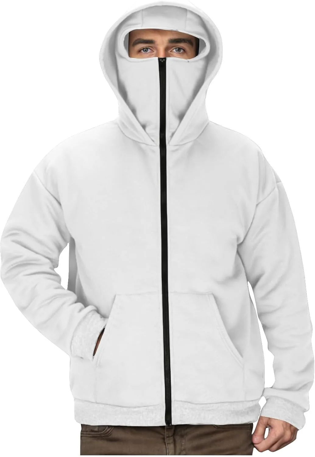 JIEMUXIU Zip Up Hoodie Men Casual Fashion Atnletic Pullover Sportwear Lightweight Cargo Hooded Sweatshirts with Face Mask