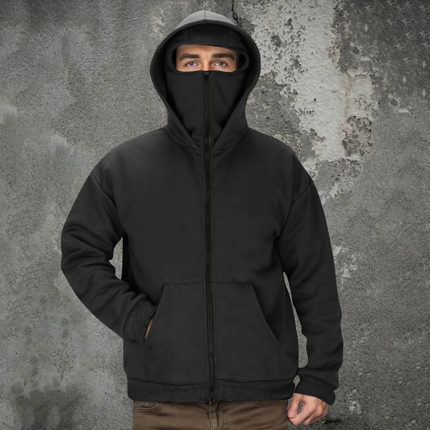JIEMUXIU Zip Up Hoodie Men Casual Fashion Atnletic Pullover Sportwear Lightweight Cargo Hooded Sweatshirts with Face Mask
