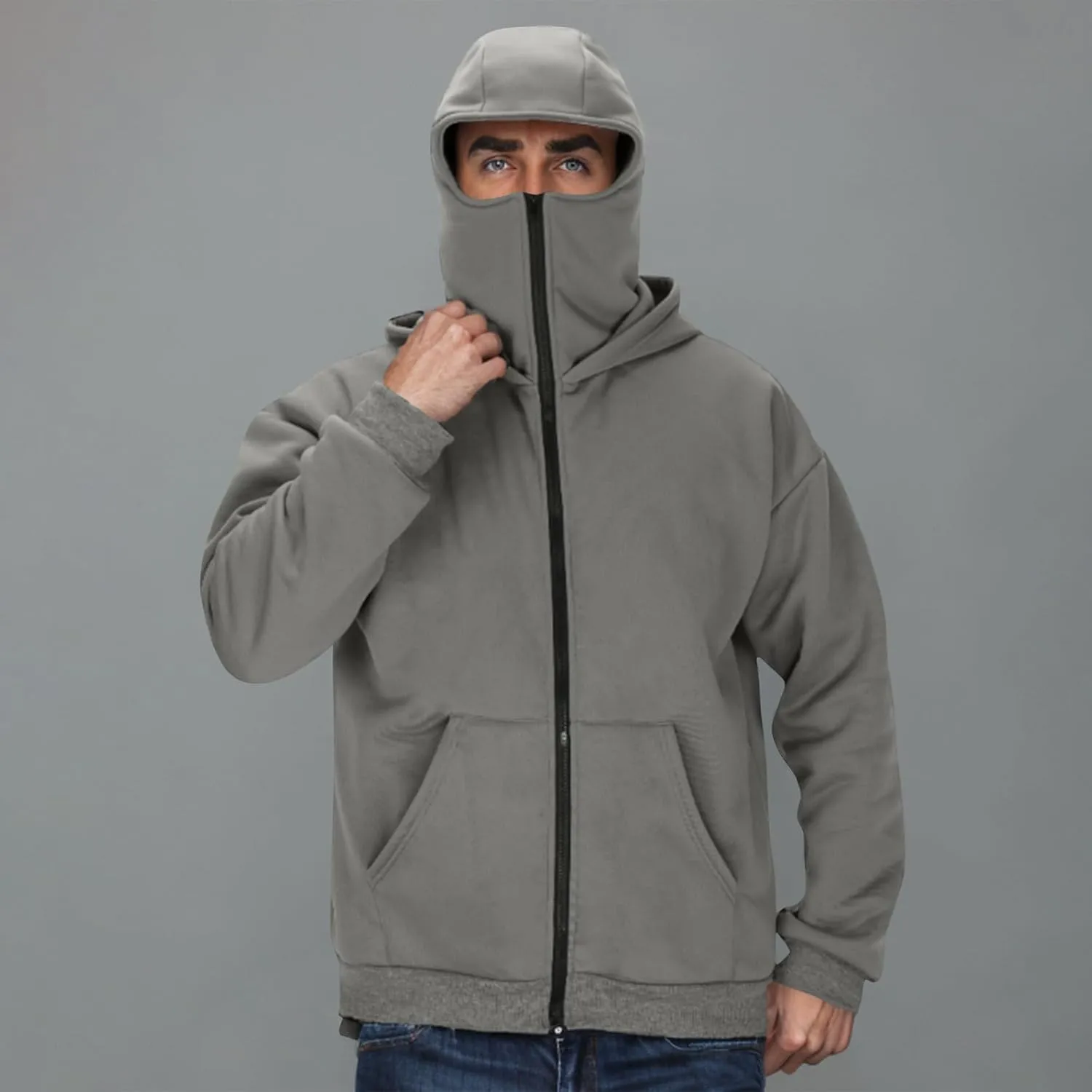 JIEMUXIU Zip Up Hoodie Men Casual Fashion Atnletic Pullover Sportwear Lightweight Cargo Hooded Sweatshirts with Face Mask