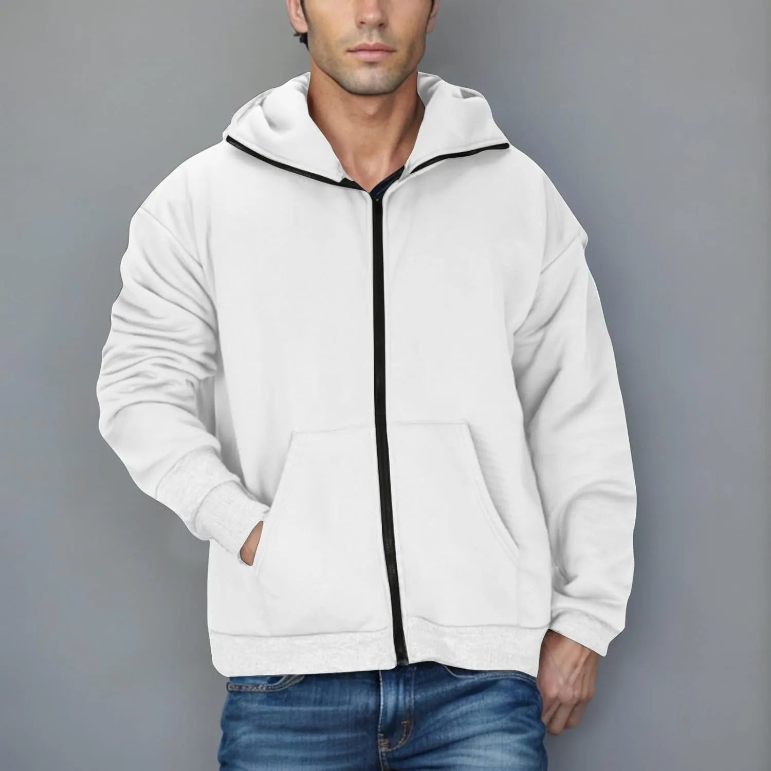 JIEMUXIU Zip Up Hoodie Men Casual Fashion Atnletic Pullover Sportwear Lightweight Cargo Hooded Sweatshirts with Face Mask