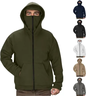 JIEMUXIU Zip Up Hoodie Men Casual Fashion Atnletic Pullover Sportwear Lightweight Cargo Hooded Sweatshirts with Face Mask