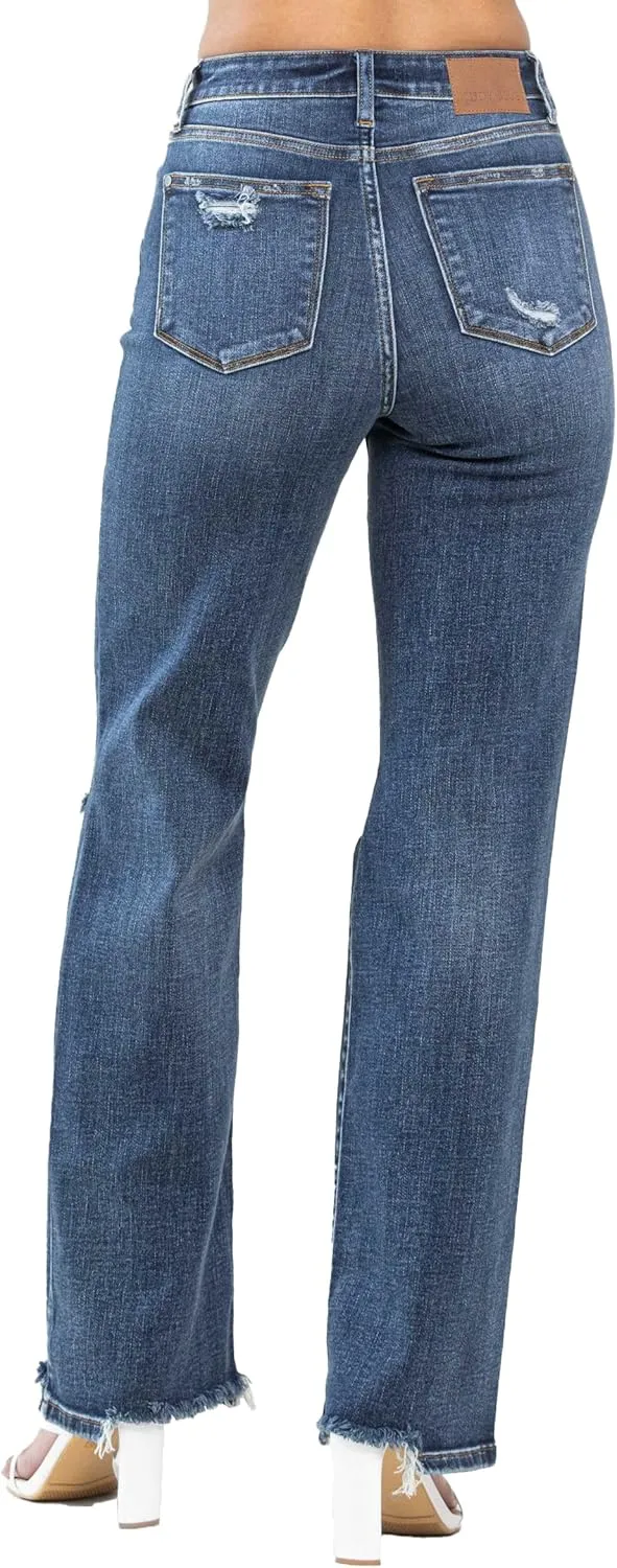 Judy Blue Women's High-Rise 90's Straight Leg Ripped Jeans