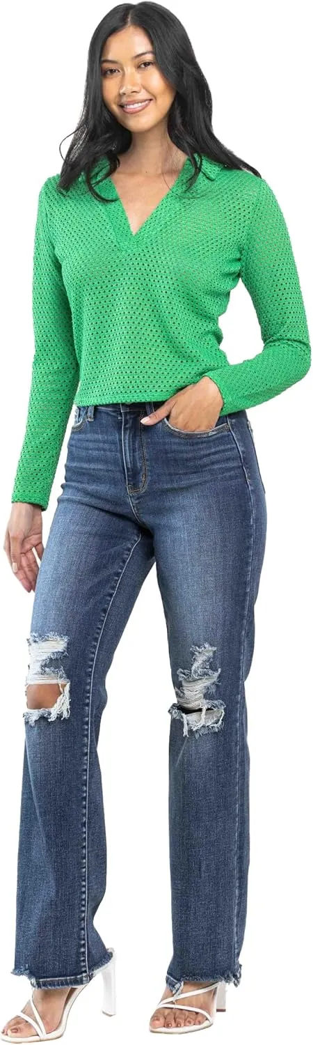 Judy Blue Women's High-Rise 90's Straight Leg Ripped Jeans