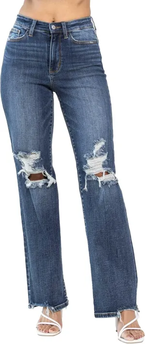 Judy Blue Women's High-Rise 90's Straight Leg Ripped Jeans