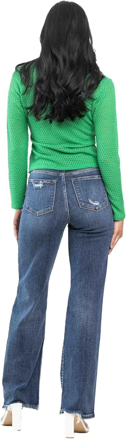 Judy Blue Women's High-Rise 90's Straight Leg Ripped Jeans