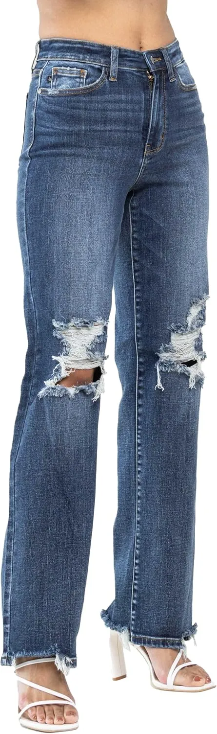 Judy Blue Women's High-Rise 90's Straight Leg Ripped Jeans