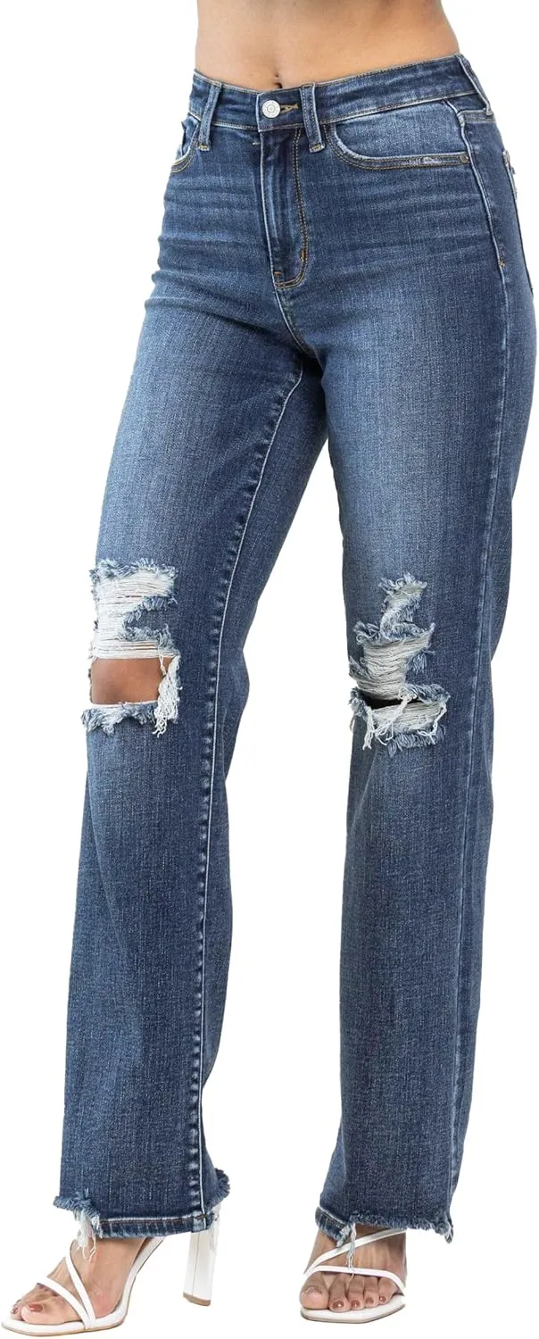 Judy Blue Women's High-Rise 90's Straight Leg Ripped Jeans