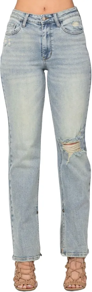 Judy Blue Women's High-Waist Destroyed Straight-Leg Jeans with Inseam Slit