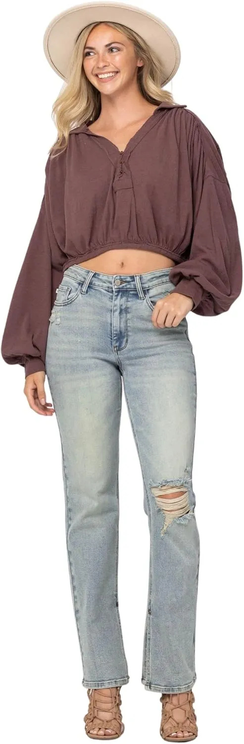 Judy Blue Women's High-Waist Destroyed Straight-Leg Jeans with Inseam Slit