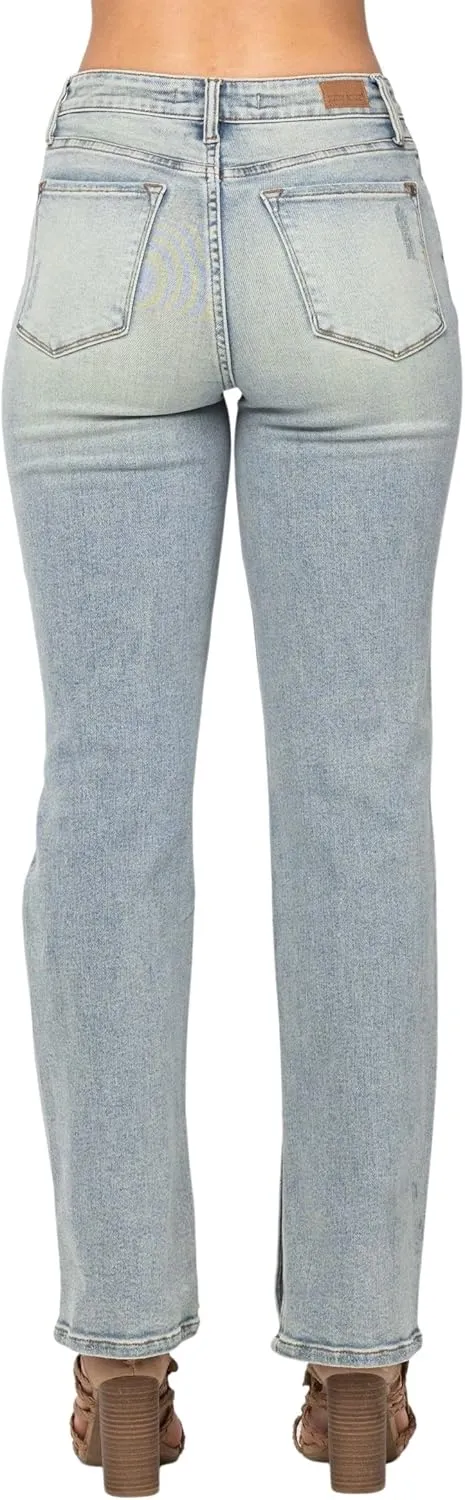 Judy Blue Women's High-Waist Destroyed Straight-Leg Jeans with Inseam Slit