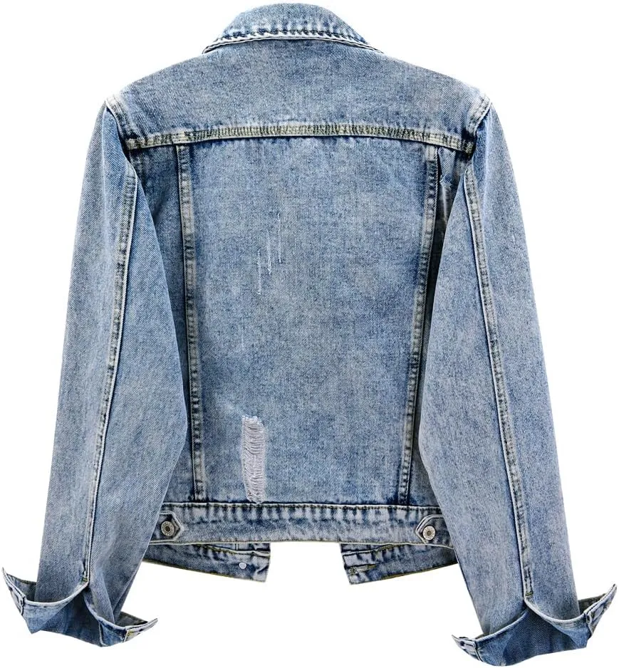 Kedera Womens Denim Jackets Distressed Ripped Long Sleeve Jean Jacket Coats