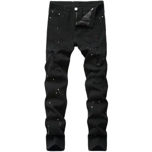 KELYWELL Men's Slim Fit Stretch Patchwork Jeans Ripped Skinny Jeans for Men, Street Hip Hop Stretch Moto Denim Pants (38,Black 2)
