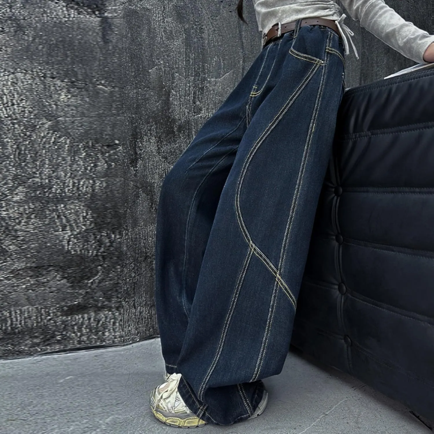 Kids Girl Straight Wide Leg Baggy Jeans Casual Trendy Denim Pants Teens High Waist Y2K Jeans Youth Kawaii Preppy Pant