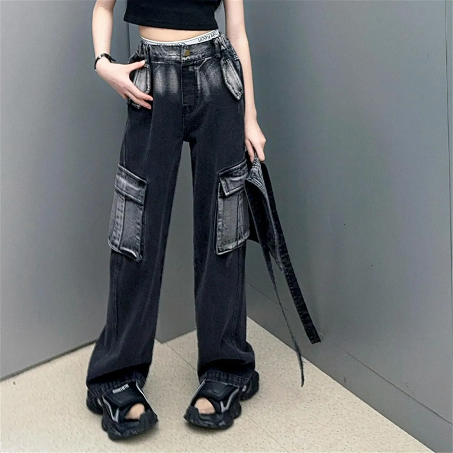 Kids Girls Baggy Jeans Y2K Trendy High Waist Wide Leg Cargo Denim Pants Kids Girl Aesthetic Vintage Skinny Trousers