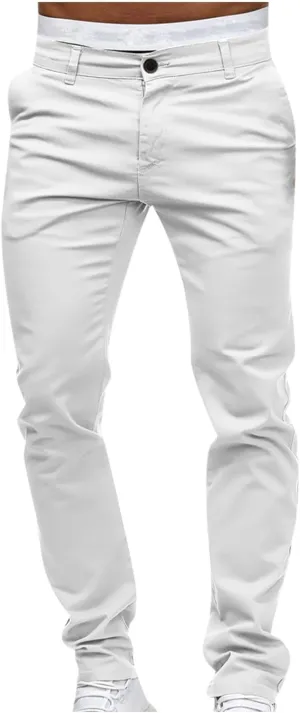 LAWOR Men's Straight Leg Trousers Stretchy Summer Long Pants Solid Color Slim Fit Pants Button Zipper Trendy Trousers