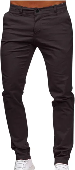 LAWOR Men's Straight Leg Trousers Stretchy Summer Long Pants Solid Color Slim Fit Pants Button Zipper Trendy Trousers