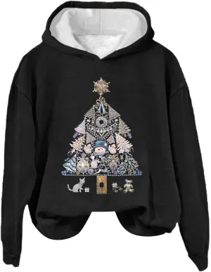 LCMTWX Women's Graphic Hoodies Color Crew Neck Sleeved Christmas Print Hoodie Midweight Long Sleeve Hoodie For Women Hoodie F