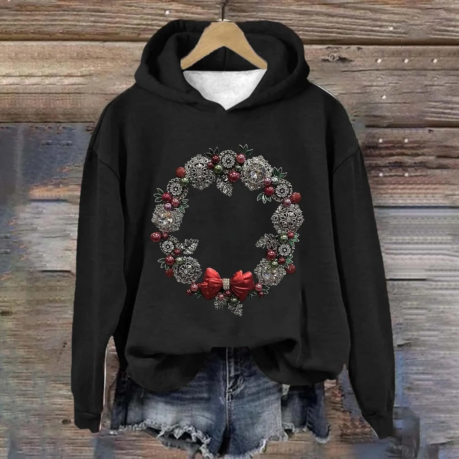 LCMTWX Women's Graphic Hoodies Color Crew Neck Sleeved Christmas Print Hoodie Midweight Long Sleeve Hoodie For Women Hoodie F