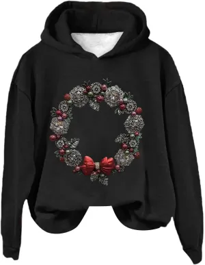 LCMTWX Women's Graphic Hoodies Color Crew Neck Sleeved Christmas Print Hoodie Midweight Long Sleeve Hoodie For Women Hoodie F