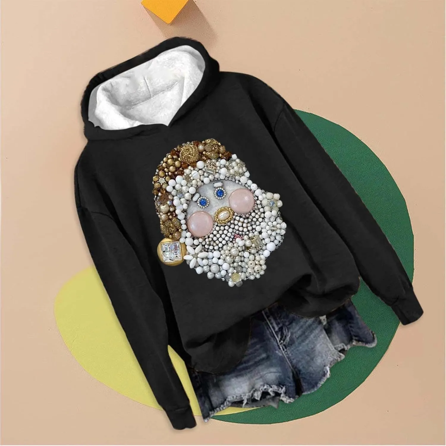 LCMTWX Women's Graphic Hoodies Color Crew Neck Sleeved Christmas Print Hoodie Midweight Long Sleeve Hoodie For Women Hoodie F