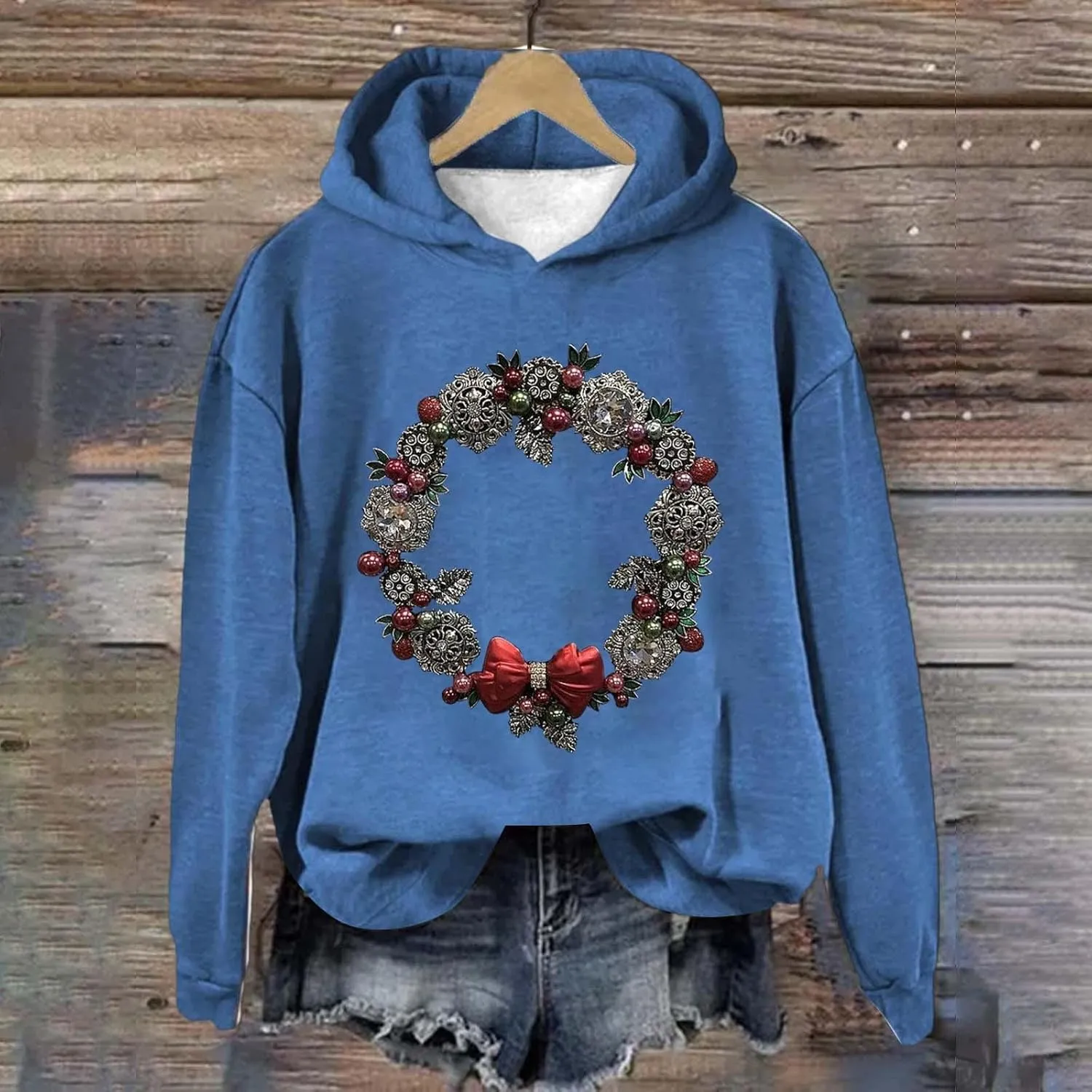LCMTWX Women's Graphic Hoodies Color Crew Neck Sleeved Christmas Print Hoodie Midweight Long Sleeve Hoodie For Women Hoodie F