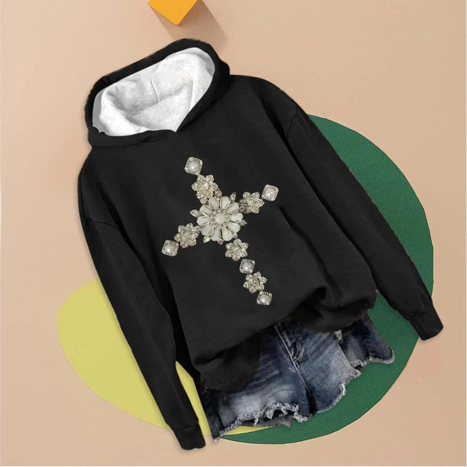 LCMTWX Women's Graphic Hoodies Color Crew Neck Sleeved Christmas Print Hoodie Midweight Long Sleeve Hoodie For Women Hoodie F