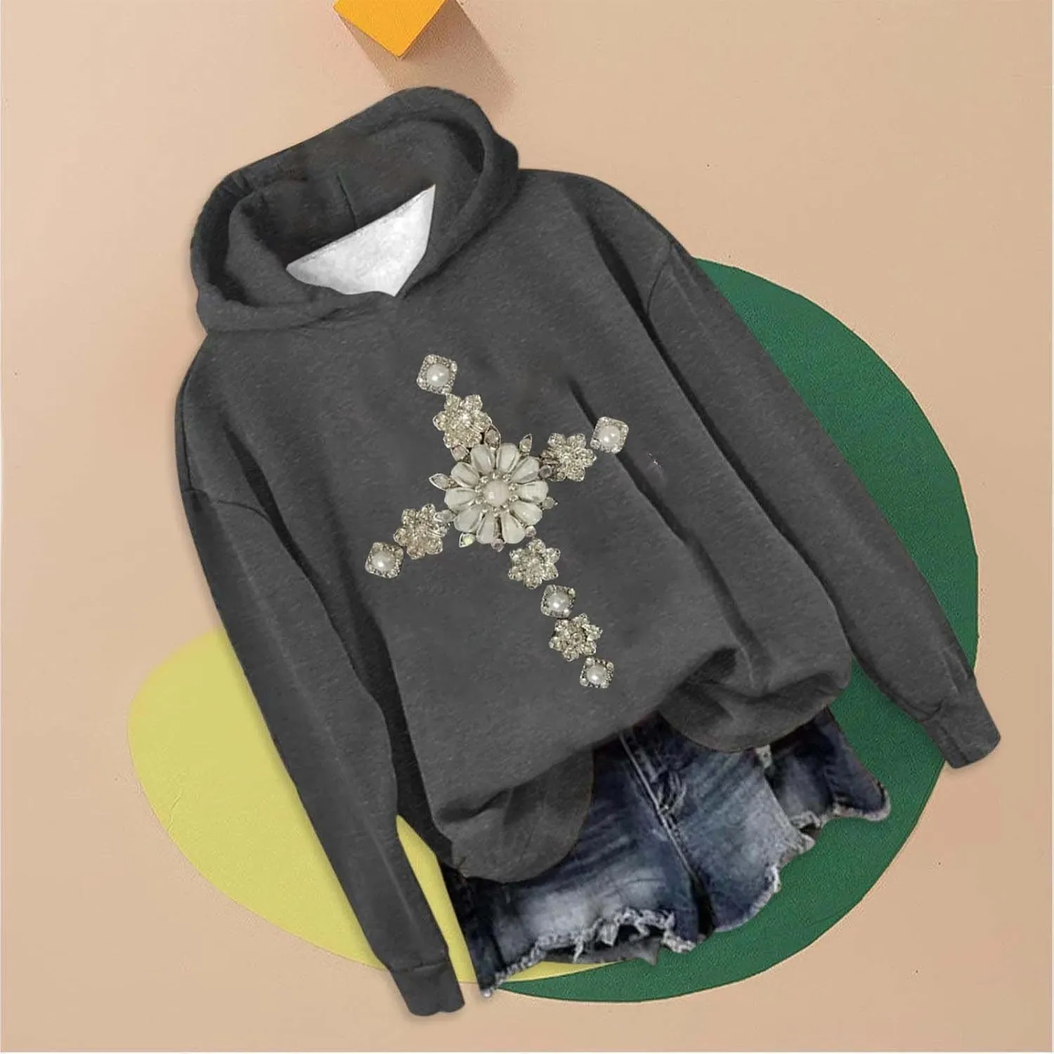 LCMTWX Women's Graphic Hoodies Color Crew Neck Sleeved Christmas Print Hoodie Midweight Long Sleeve Hoodie For Women Hoodie F